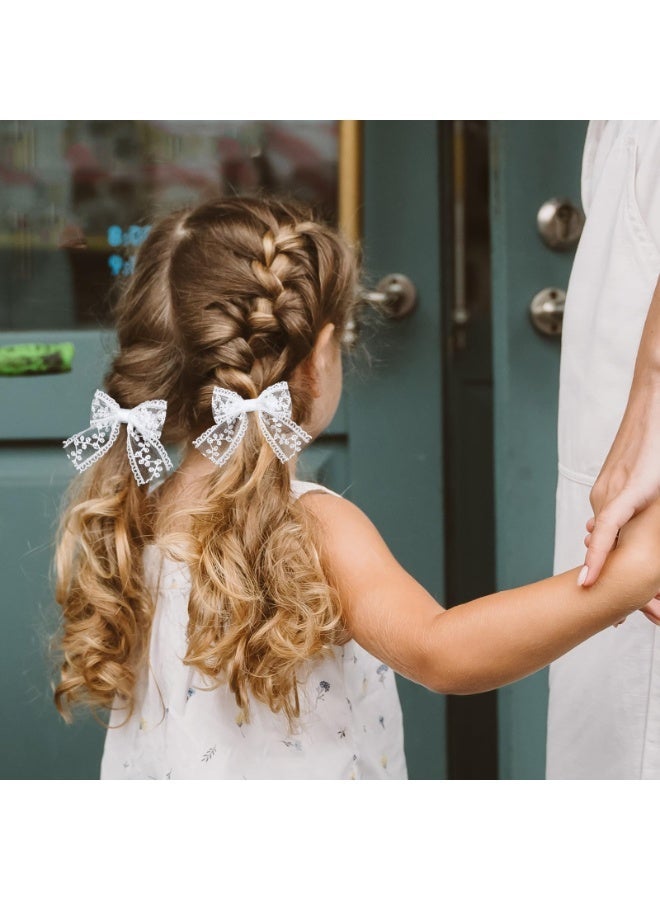 3" Small White Lace Hair Bow Clips with Long Tail Ribbon Bow Alligator Barrettes Pins Teen Toddler Baby Flower Girls Wedding Communion Pageant Birthday Party Dress Decor Accessories Gift（2PCS） - Image 4