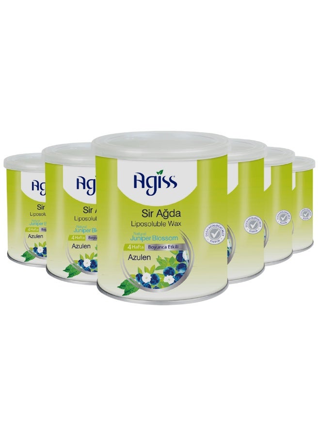 Agiss Liposoluble Sir Wax - Azulen & Natural Juniper Blossom, 240g (Pack of 6) – Professional Strength Hair Removal for All Body Types – Long-Lasting Smoothness up to 4 Weeks - Image 1