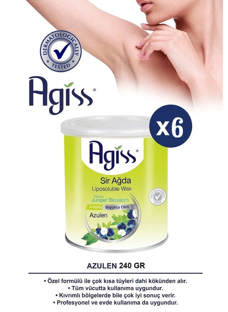 Agiss Liposoluble Sir Wax - Azulen & Natural Juniper Blossom, 240g (Pack of 6) – Professional Strength Hair Removal for All Body Types – Long-Lasting Smoothness up to 4 Weeks - Image 2