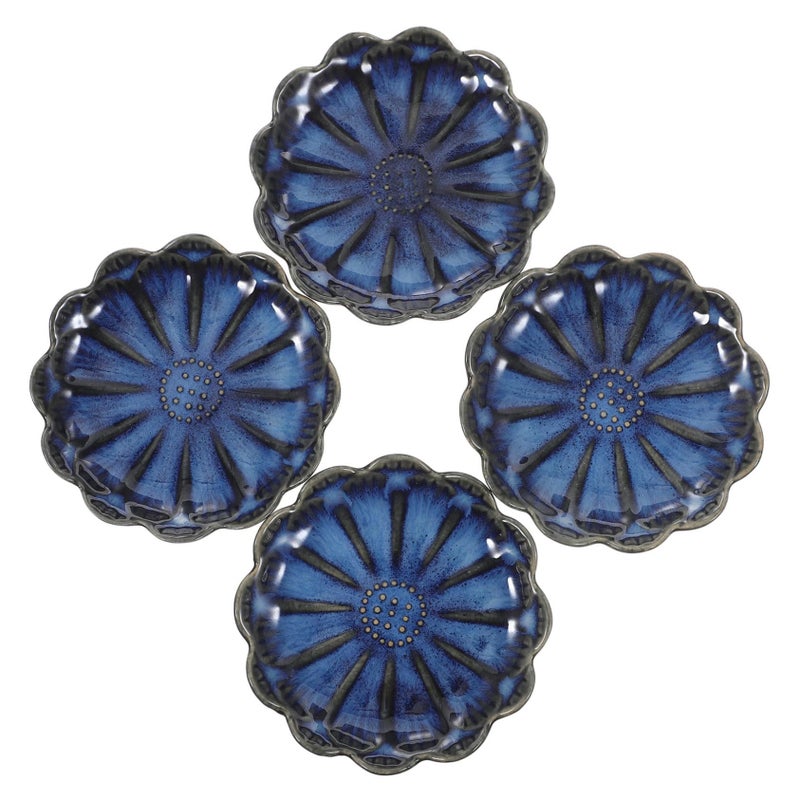 PRETZYOOM 4 Piece Flower Shaped Ceramic Dipping Bowls Set Japanese Sauce Dishes Mini Snack Plates For Condiments Party Entertaining - Image 2