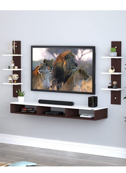 Wall Mounted TV Unit, Cabinet, with TV Stand Unit Wall Shelf for Living Room (Brown&White)