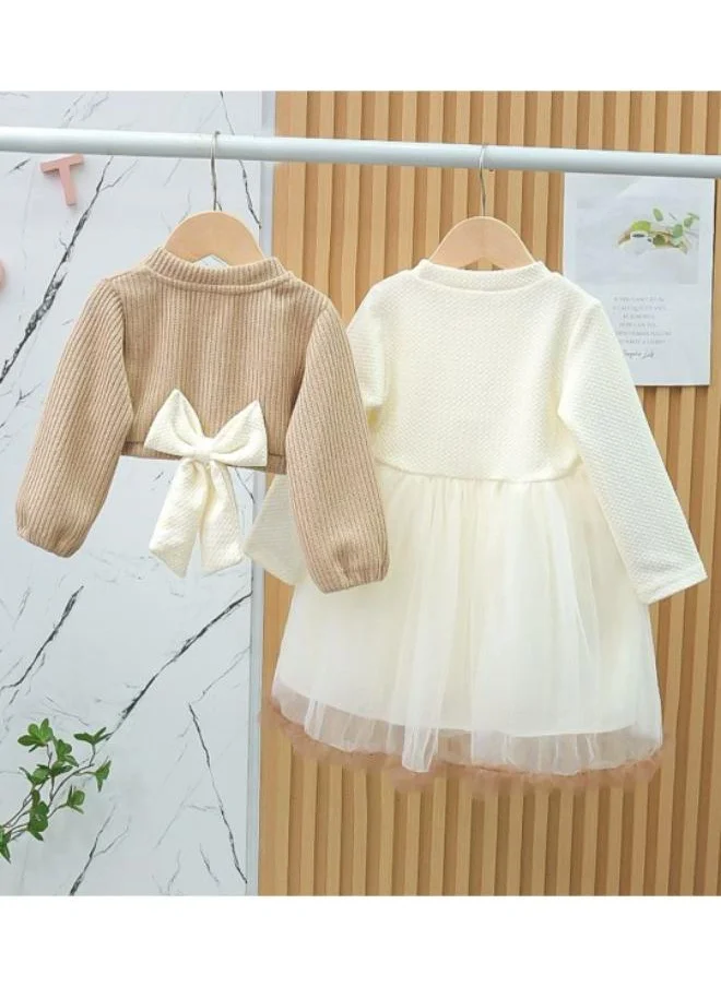 YUNIQEE Beige Fit & Flare Crew Neck Embellished Dress