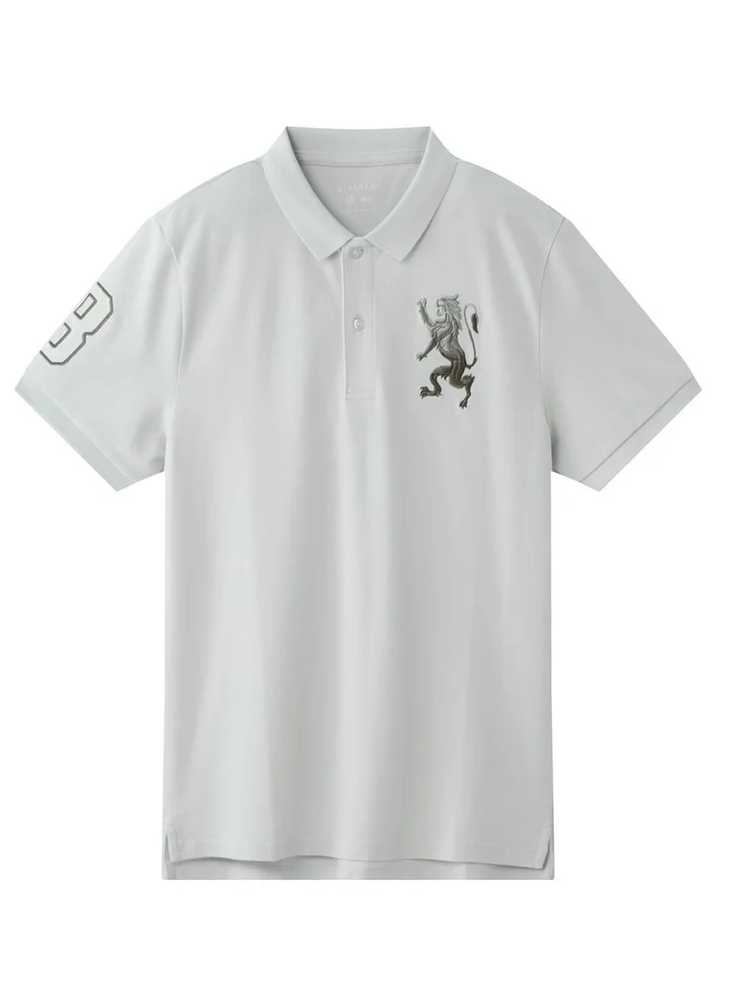 GIORDANO Men's 3D Lion Polo: Slim Fit, Bold Embroidery, Premium Pique