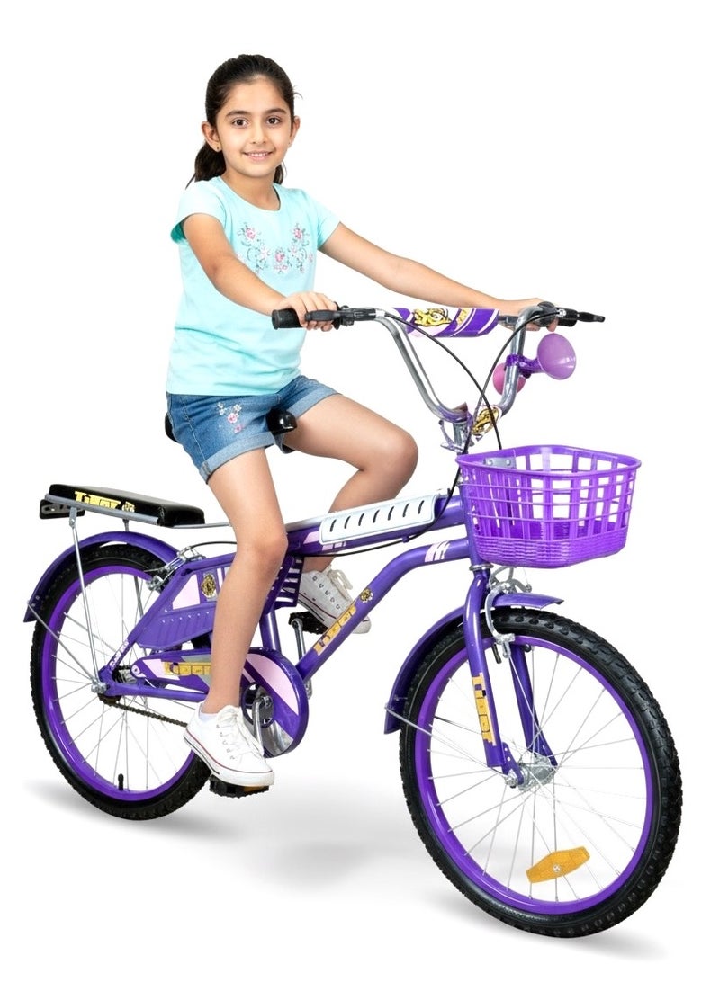 تايجر دراجة أطفال تايجر 20 بوصة مع سلة أمامية وكرسي خلفي – مناسبة للأعمار 6 إلى 10 سنوات - Image 1