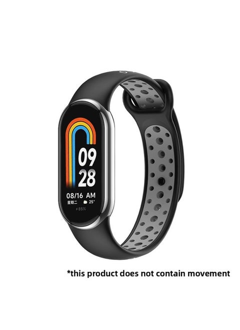 Suitable For Mi Bracelet 8 Strap Sports Style Nike Two-color Breathable Strap Mi8 Band Split Quick Release Wrist Strap-Color:Black And Gray