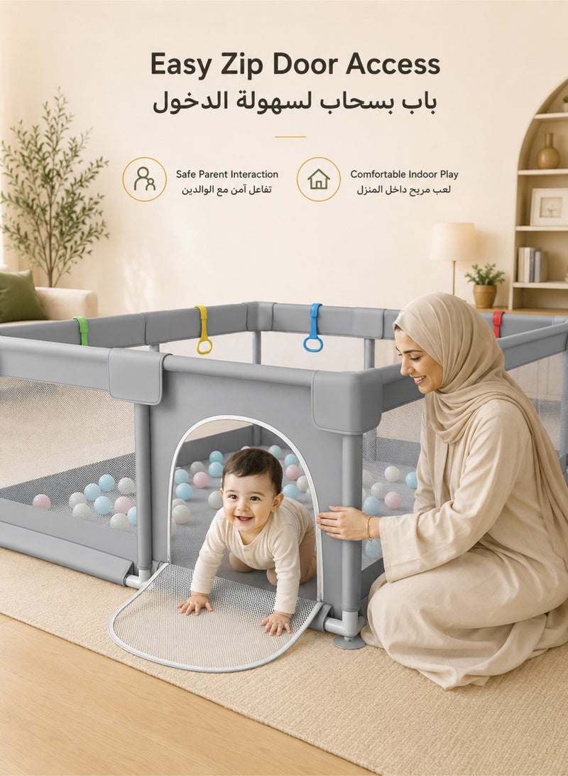 دنزوز حظيرة لعب للأطفال 200 × 180 سم مع باب وكوب شفط، مركز أنشطة آمن للأطفال، حظيرة لعب كبيرة من الإسفنج الممتص للصدمات للأطفال مع شبكة قابلة للتنفس، حظيرة لعب آمنة للأطفال الصغار - Image 2