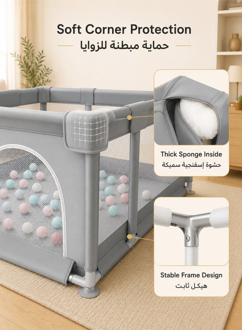 دنزوز حظيرة لعب للأطفال 200 × 180 سم مع باب وكوب شفط، مركز أنشطة آمن للأطفال، حظيرة لعب كبيرة من الإسفنج الممتص للصدمات للأطفال مع شبكة قابلة للتنفس، حظيرة لعب آمنة للأطفال الصغار - Image 4