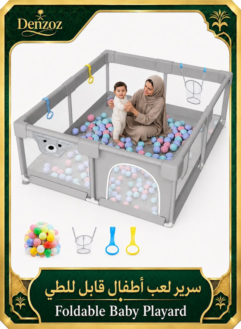 دنزوز حظيرة لعب للأطفال 200 × 180 سم مع باب وكوب شفط، مركز أنشطة آمن للأطفال، حظيرة لعب كبيرة من الإسفنج الممتص للصدمات للأطفال مع شبكة قابلة للتنفس، حظيرة لعب آمنة للأطفال الصغار - Image 1