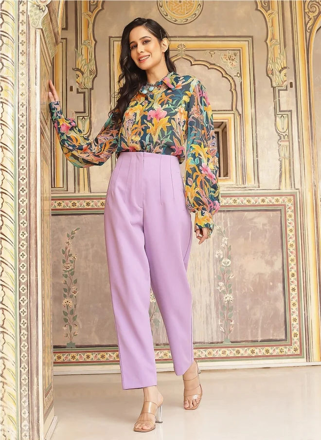 أيه كيه إس Navy Blue Floral Printed Casual Shirt for Women