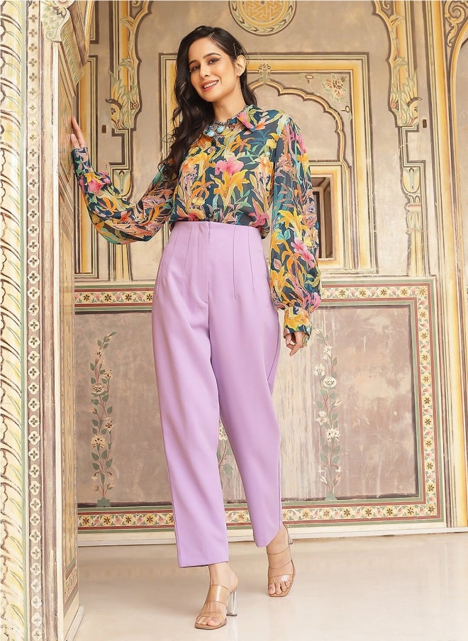 AKS Navy Blue Floral Printed Casual Shirt for Women - Image 1