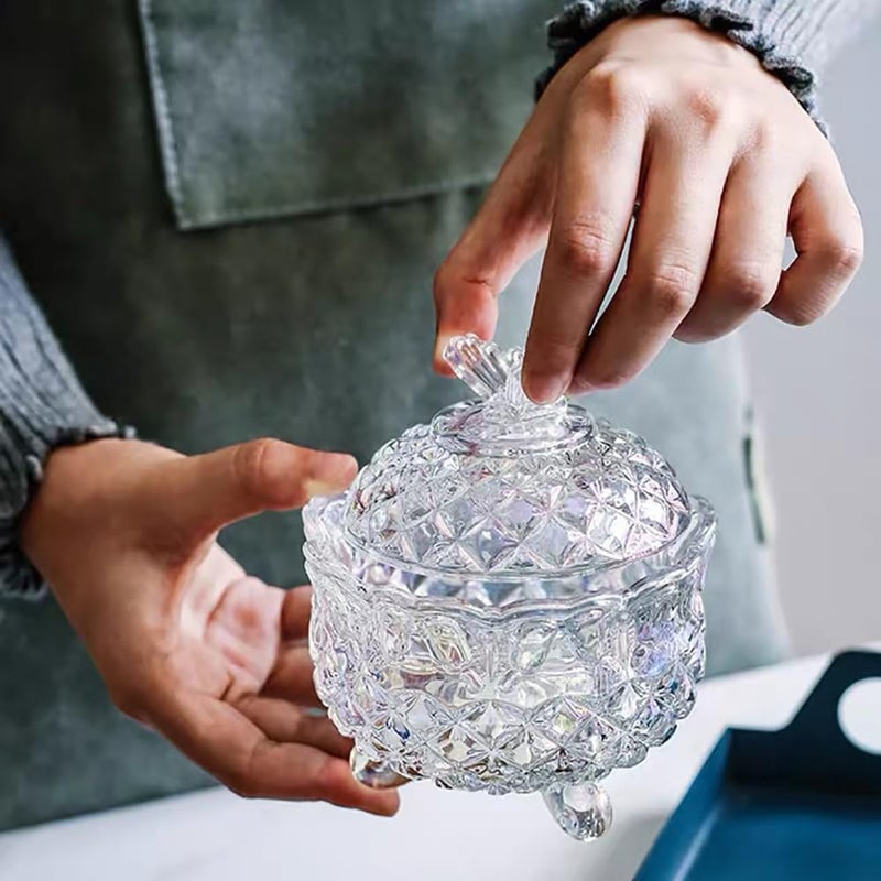 EWEIGEER Colorful Crystal Glass Candy Snack Barrel Storage Jar Embossed Luxury Cookie Buffet Canister With Lids Jewelry Box Jar Biscuit Containers(Dazzling Color) - Image 4