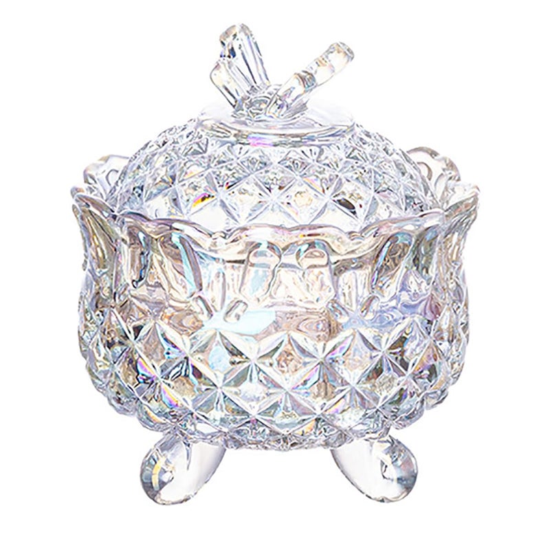 EWEIGEER Colorful Crystal Glass Candy Snack Barrel Storage Jar Embossed Luxury Cookie Buffet Canister With Lids Jewelry Box Jar Biscuit Containers(Dazzling Color) - Image 1
