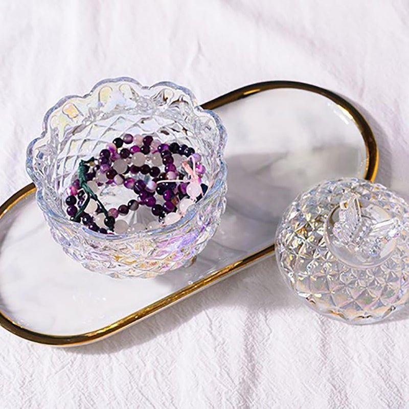 EWEIGEER Colorful Crystal Glass Candy Snack Barrel Storage Jar Embossed Luxury Cookie Buffet Canister With Lids Jewelry Box Jar Biscuit Containers(Dazzling Color) - Image 5