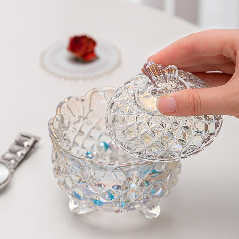 EWEIGEER Colorful Crystal Glass Candy Snack Barrel Storage Jar Embossed Luxury Cookie Buffet Canister With Lids Jewelry Box Jar Biscuit Containers(Dazzling Color) - Image 3