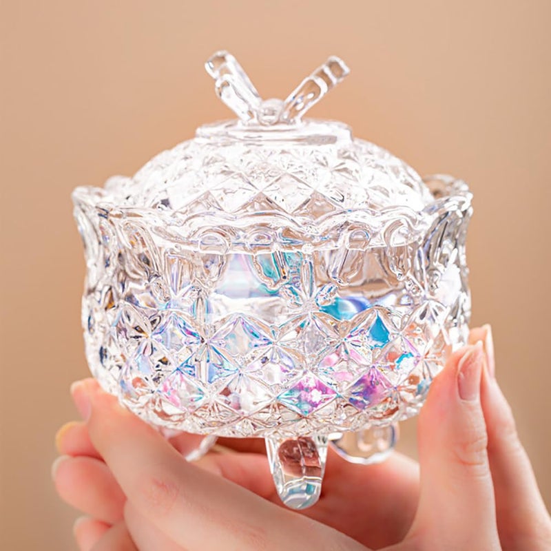 EWEIGEER Colorful Crystal Glass Candy Snack Barrel Storage Jar Embossed Luxury Cookie Buffet Canister With Lids Jewelry Box Jar Biscuit Containers(Dazzling Color) - Image 2