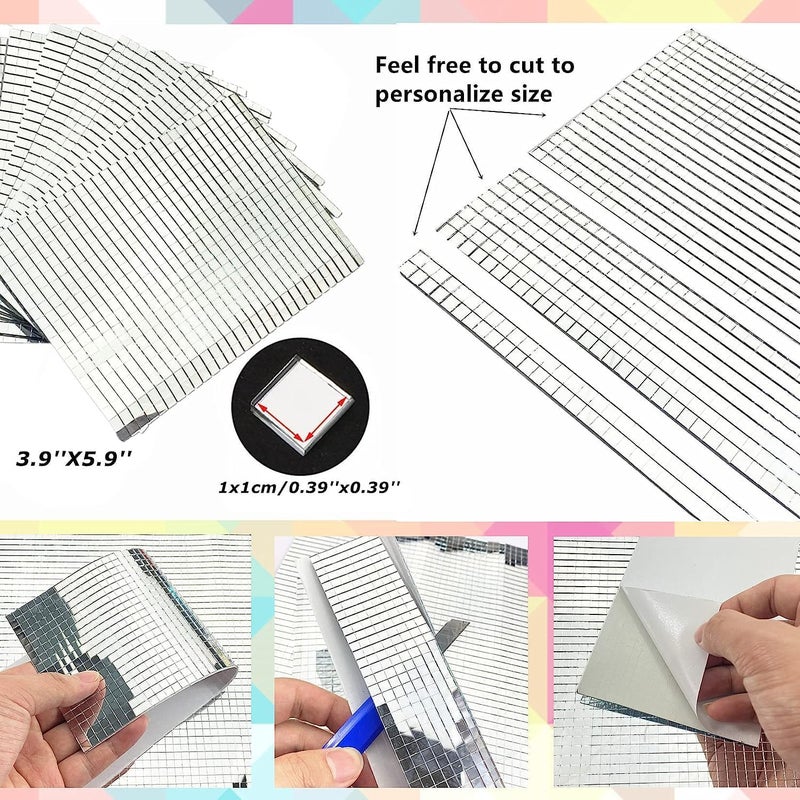 Fing 3600 PCS Self Adhesive Mosaic Tiles 5 x 5 mm Square Mirror Mosaic Tiles for Interior Decoration DIY Disco Ball Card Making and Art Collage 3D Mosaic Mirror Art Kit 1 Silver Tiles  - Image 5