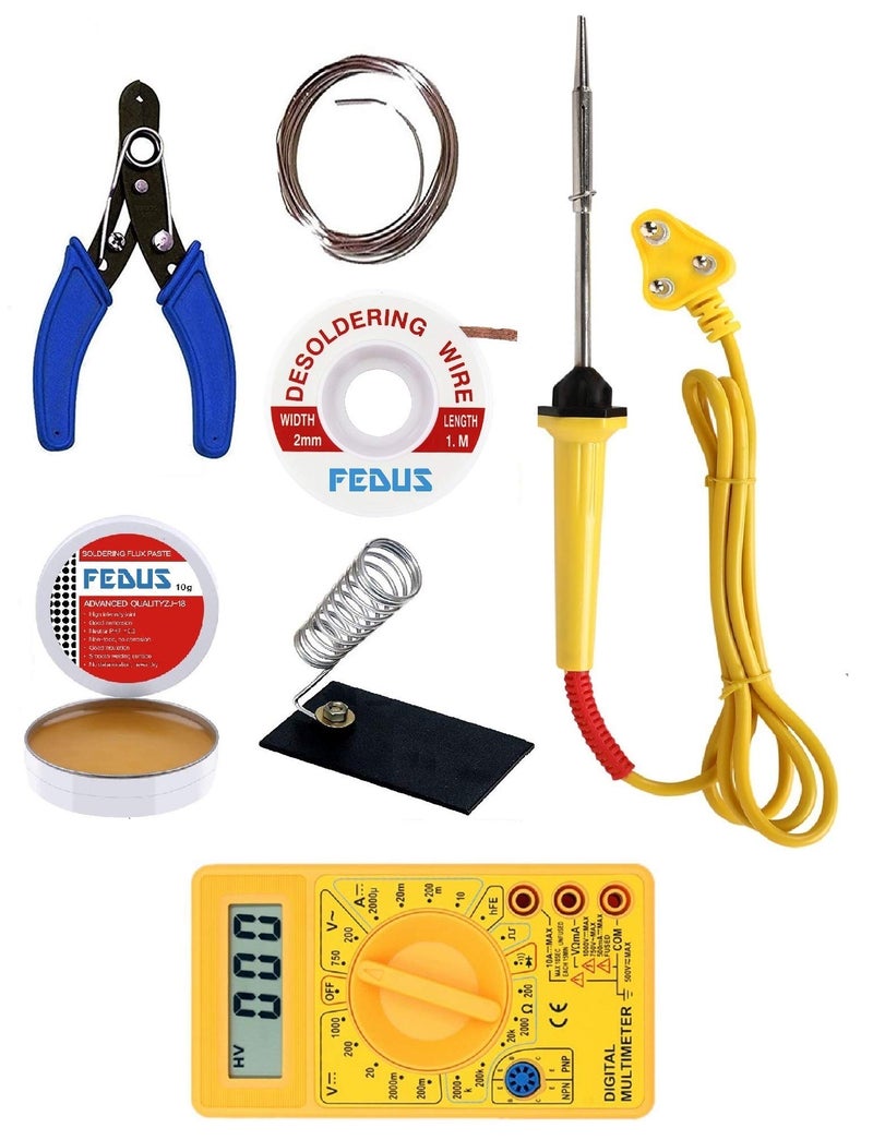 FEDUS soldering iron kit set|soldering iron(25W),soldering wire,soldering stand,soldering paste,Wire Stripper Cutter desoldering wick wire,digital multimeter - Image 1
