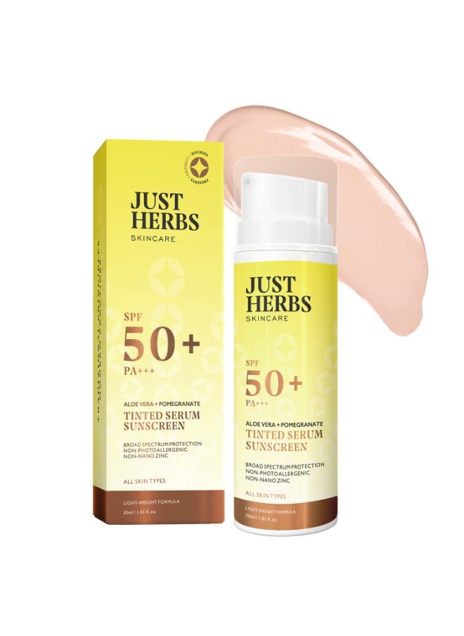 Just Herbs Tinted Sunscreen SPF 50+ PA++++ UVA/UVB Protection for Oily, Dry Skin, No White Cast for Men and Women - 30 ml  - Image 1
