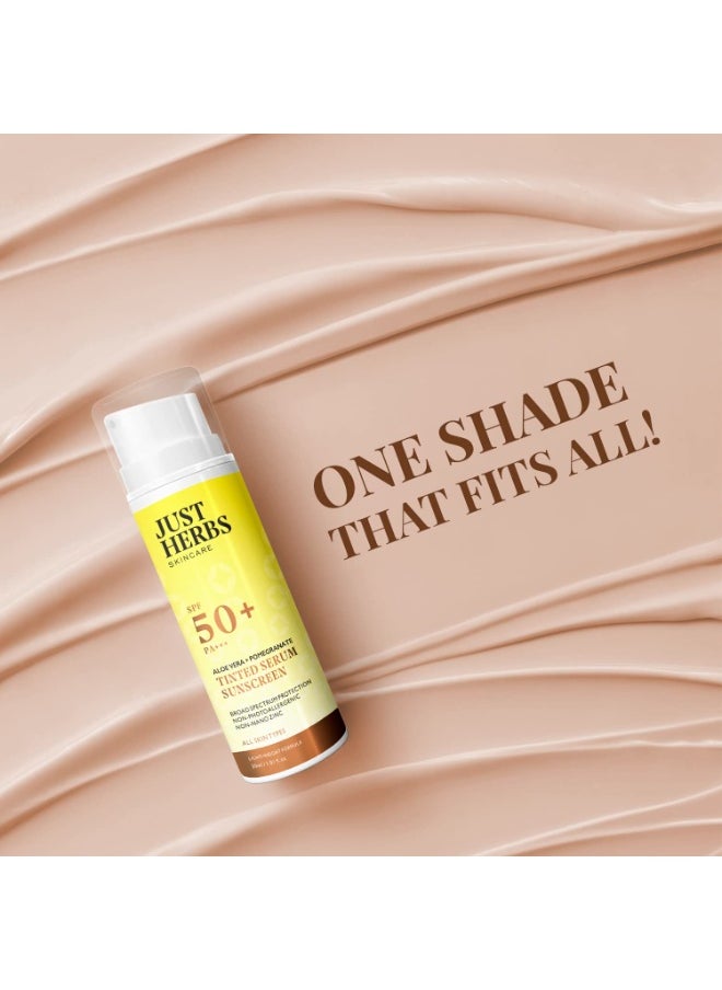 Just Herbs Tinted Sunscreen SPF 50+ PA++++ UVA/UVB Protection for Oily, Dry Skin, No White Cast for Men and Women - 30 ml  - Image 3