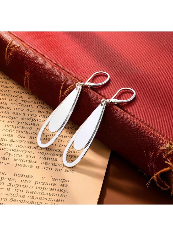 ALEXCRAFT 925 Sterling Silver Dangle Earrings for Women, Trendy 14K Gold Plated Drop Dangle Earrings Jewelry Hypoallergenic Teardrop Leverback Dangling Earring, 1.34 x 0.75 inches (34 x 19 mm), 3.2g - Image 3