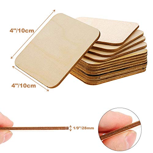 WLIANG 50 Pcs Unfinished Wood Pieces, Natural Blank 4 X 4 Inch Wood Squares, Wooden Square Cutouts Tiles for DIY Crafts Painting, Coasters Engraving, Home Decorations - Image 2