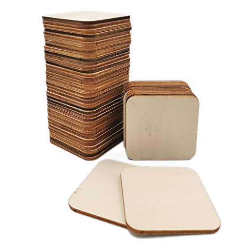 WLIANG 50 Pcs Unfinished Wood Pieces, Natural Blank 4 X 4 Inch Wood Squares, Wooden Square Cutouts Tiles for DIY Crafts Painting, Coasters Engraving, Home Decorations - Image 1