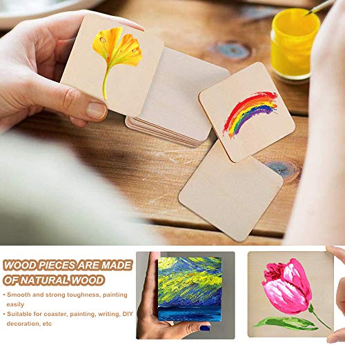WLIANG 50 Pcs Unfinished Wood Pieces, Natural Blank 4 X 4 Inch Wood Squares, Wooden Square Cutouts Tiles for DIY Crafts Painting, Coasters Engraving, Home Decorations - Image 3