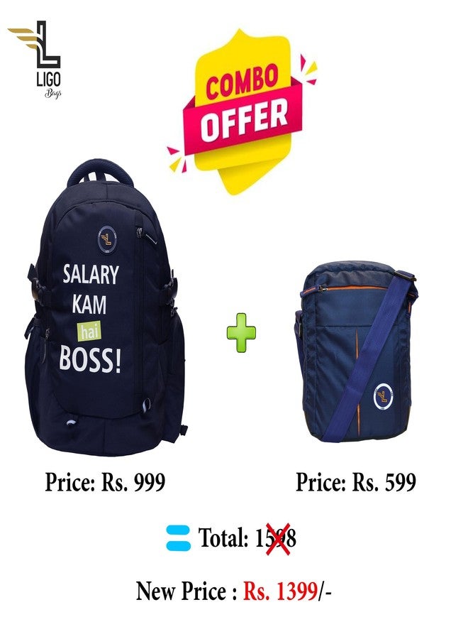 Ligo Hope 19 Inch Laptop Bag school bags for boys with Bottle Pocket and Front Organizer laptop bag for men combo bag | Pack of 2 (Combo) (Navy lue) - Image 3