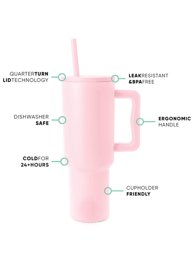TDAO Simple Modern Stainless Steel Tumbler/Cup/Water Bottle with Handle and Straw Lid for Tea, Coffee, Milk and Water 1200 ML Pink - Image 2