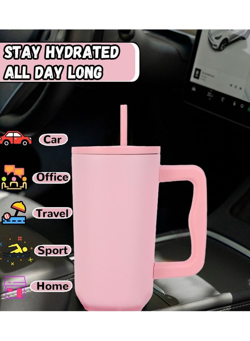 TDAO Simple Modern Stainless Steel Tumbler/Cup/Water Bottle with Handle and Straw Lid for Tea, Coffee, Milk and Water 1200 ML Pink - Image 5