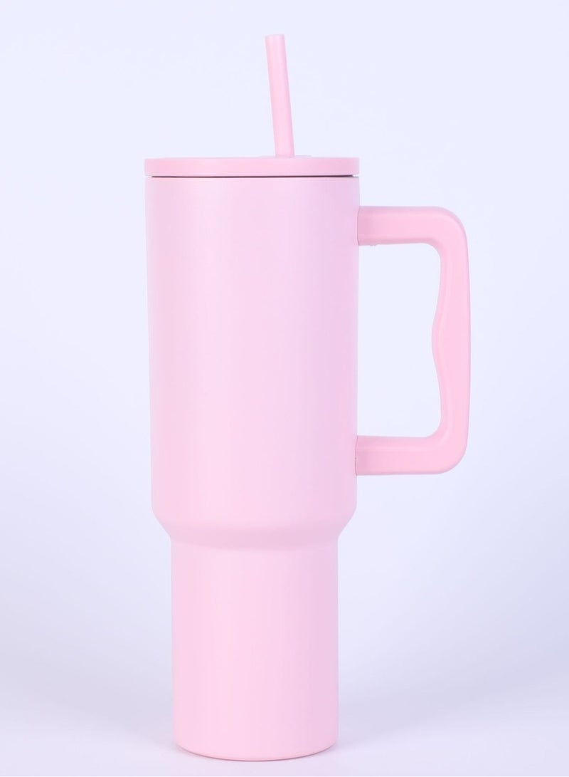 TDAO Simple Modern Stainless Steel Tumbler/Cup/Water Bottle with Handle and Straw Lid for Tea, Coffee, Milk and Water 1200 ML Pink - Image 1