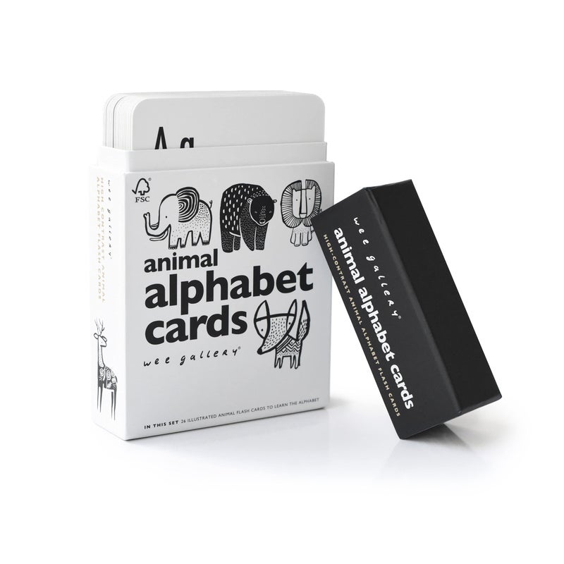 Wee Gallery Educational Flashcards for Babies, Double Sided Black and White Learning Flash cards, Animal Alphabet Cards for Visual Stimulation and Cognitive Development of Infants and Toddlers - Image 1