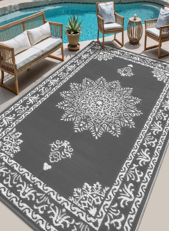 Yamaziot Outdoor Rug 8x10 Ft, Waterproof Reversible Plastic Straw Patio Rug, UV Resistant Portable RV Mat Clearance, Large Indoor Outdoor Rug for Patio, Porch, Deck, Balcony, Dark Gray - Image 1