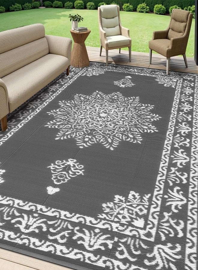 Yamaziot Outdoor Rug 8x10 Ft, Waterproof Reversible Plastic Straw Patio Rug, UV Resistant Portable RV Mat Clearance, Large Indoor Outdoor Rug for Patio, Porch, Deck, Balcony, Dark Gray - Image 5
