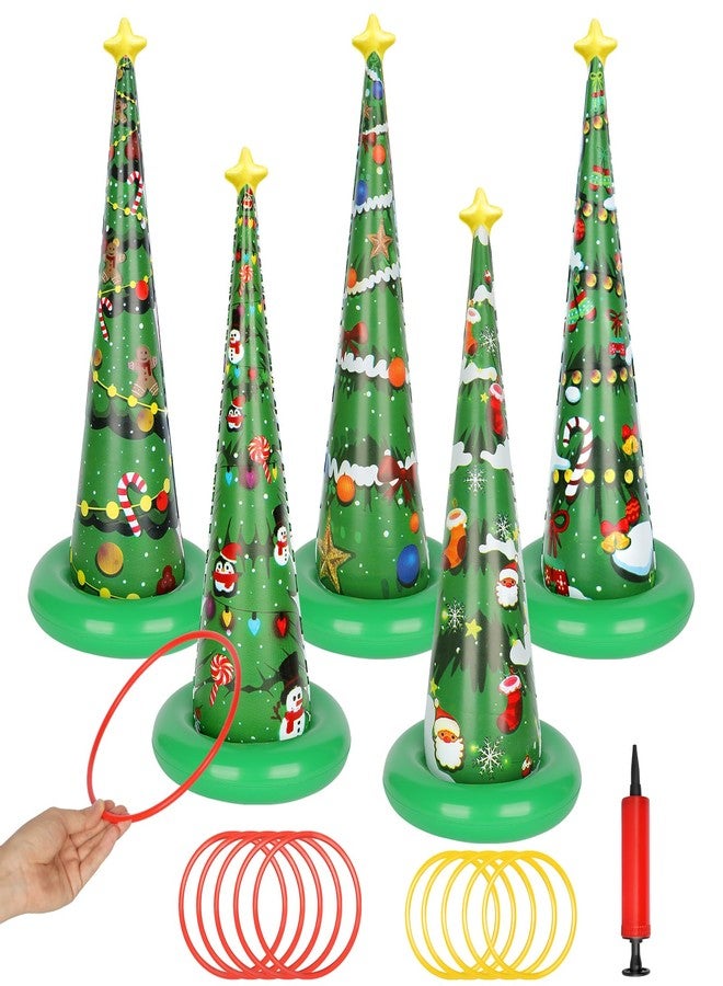 quescu 5 Pack Inflatable Christmas Tree Ring Toss Game,Christmas Party Games for Kids,Adults,Family,Christmas Indoor Outdoor Game Garden Toys - Image 1