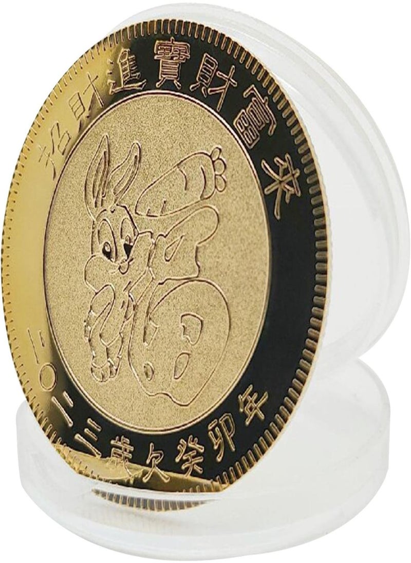 GGOOT - Chinese Zodiac Rabbit Gold Coin - Gold Metal Rabbit Collectible Coins Engraved with Fu - Durable Chinese New Year Decorations for Home, Bedroom, Office, Shop, Market - Image 1