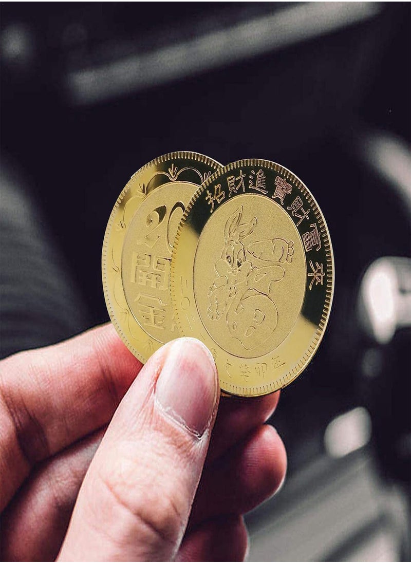 GGOOT - Chinese Zodiac Rabbit Gold Coin - Gold Metal Rabbit Collectible Coins Engraved with Fu - Durable Chinese New Year Decorations for Home, Bedroom, Office, Shop, Market - Image 1