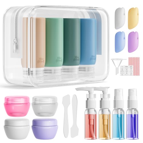 Muslish 21 Pack Travel Bottles for Toiletries, Leak-Proof TSA Compliant Silicone Travel Size Containers for Shampoo and Conditioner, BPA Free with Toiletry Bag (Green) - Image 1
