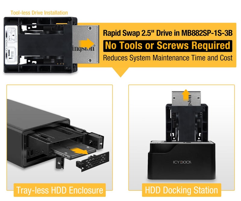 ICY DOCK 2.5 inch SATA SSD HDD to 3.5" SATA HDD Drive Bay Converter Mounting Bracket Kit Adapter - EZConvert MB882SP-1S-3B - Image 2