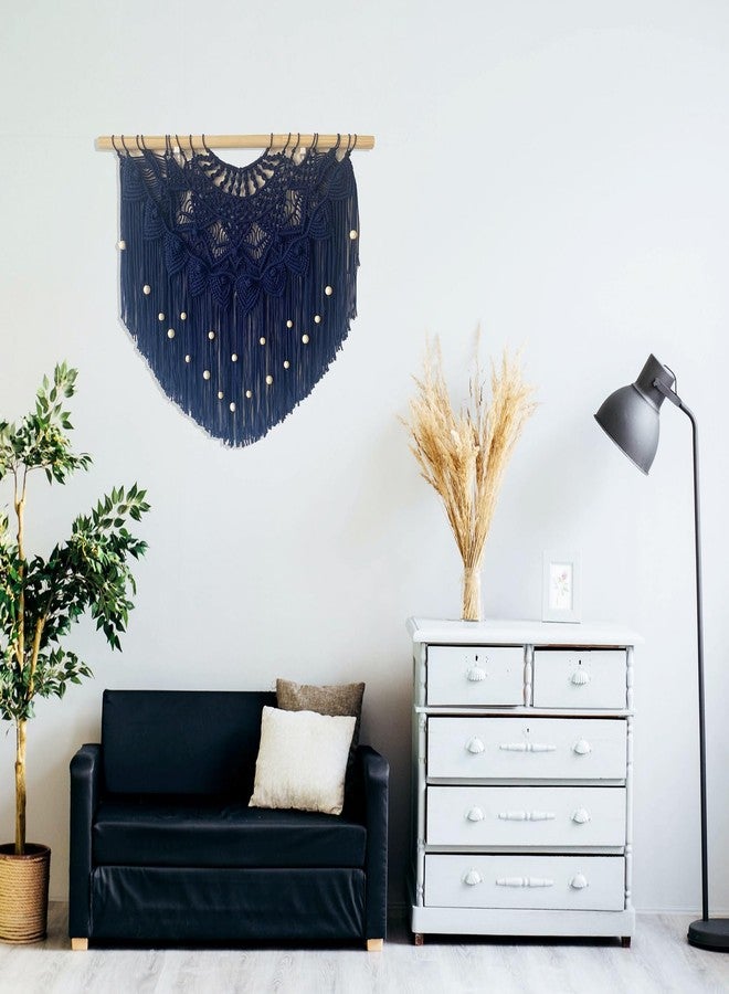 Youngeast Large Macrame Wall Hanging Boho Beaded Curtain for Window Macrame Bedroom Headboard Living Room Wall Art Tassel Tapestry Bohemian Woven Wall Decor 31" W X 25" H (Navy) - Image 4