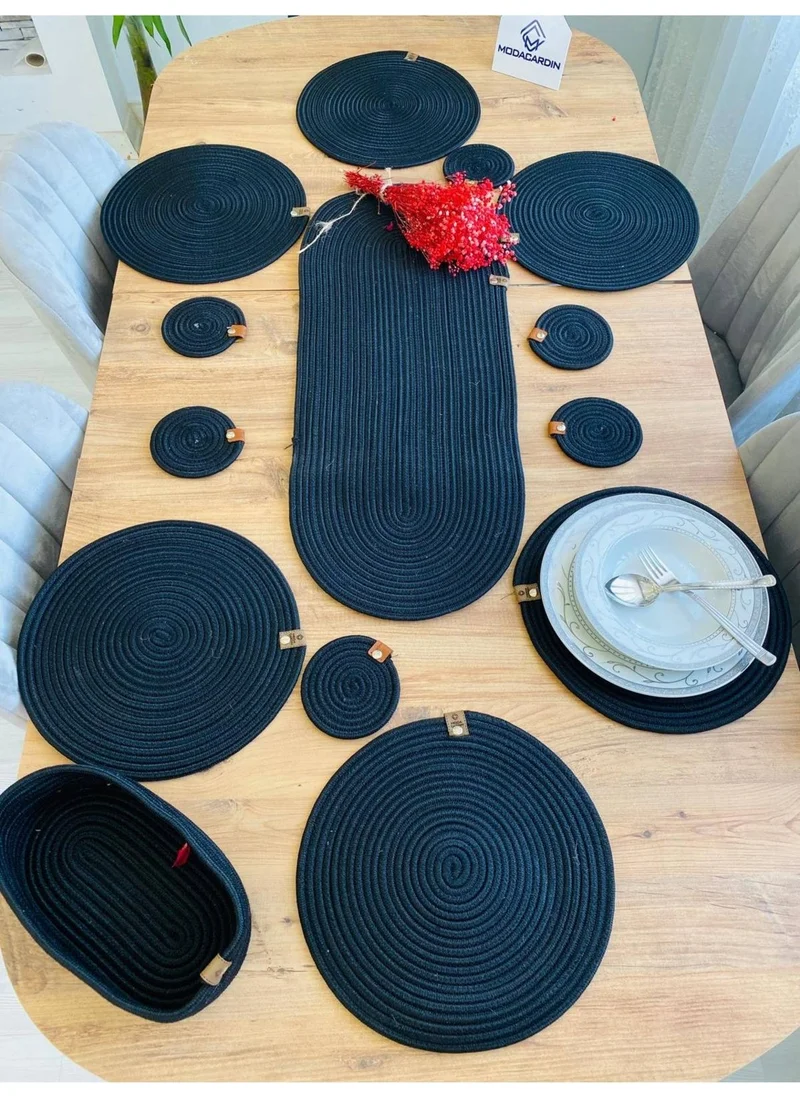 BDZ Deri BDZ Leather Wicker Jute Presentation Plate Mat American Service Runner Basket and Cup Holder 14 Pieces
