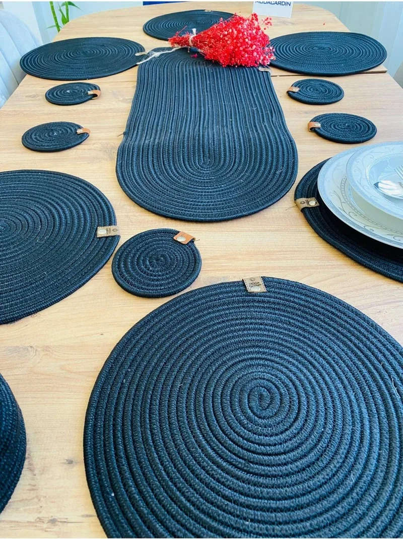 بدز ديري BDZ Leather Wicker Jute Presentation Plate Mat American Service Runner Basket and Cup Holder 14 Pieces