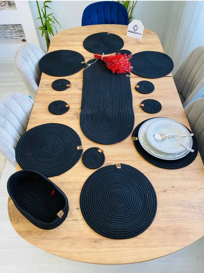 بدز ديري BDZ Leather Wicker Jute Presentation Plate Mat American Service Runner Basket and Cup Holder 14 Pieces