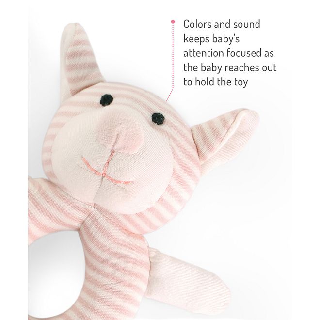 Bonfino Cat Soft Rattle for Babies 0-24 Months, Pink - Motor Skill Development, Easy to Grasp, Safe Materials - L 13 x H 18 cm - Image 5