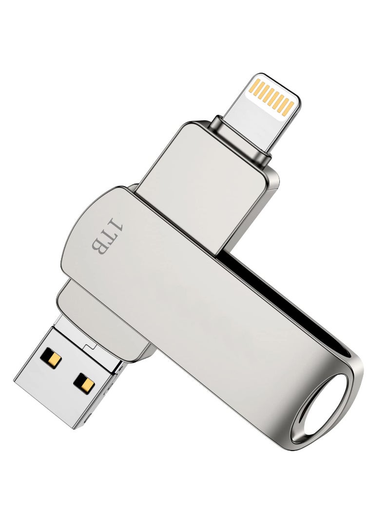 Flash Drive 1Tb Iphone Photo Stick Usb 3.0 Flash Drive Photo Stick Memory Stick External Storage For Iphone Ipad Android Pc Silver - Image 1