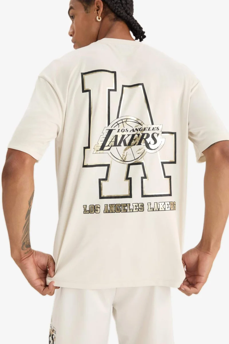 Defacto  DeFactoFit NBA Los Angeles Lakers Oversize Crew Neck Back Printed T-Shirt  | Best Price UAE