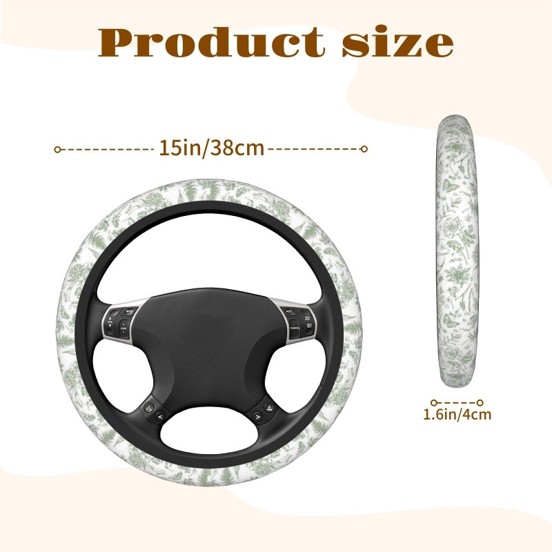 KWSAAHU Steering Wheel Cover Accessories Neoprene Cover, Breathable Non-Slip Easy to Install Suitable for Women Men, 14.5-15.5 Inch for Car SUV Van Truck Universal - Green Plants - Image 2