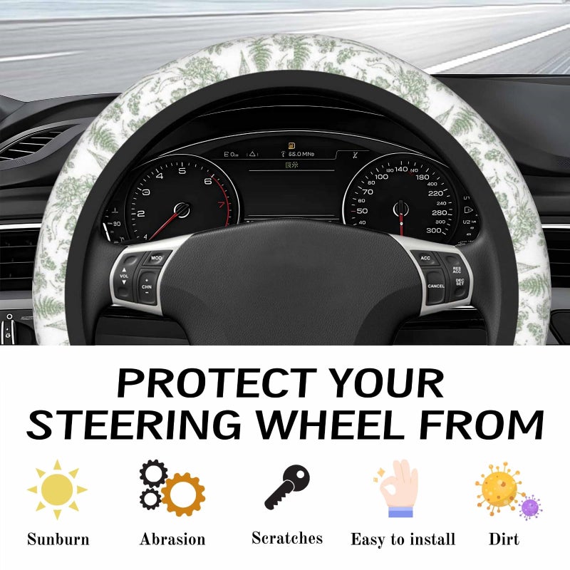KWSAAHU Steering Wheel Cover Accessories Neoprene Cover, Breathable Non-Slip Easy to Install Suitable for Women Men, 14.5-15.5 Inch for Car SUV Van Truck Universal - Green Plants - Image 4