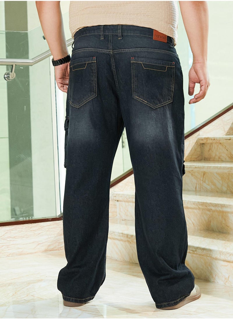 Instafab Plus Instafab Plus Men's Charcoal Black Washed Straight-Leg Denim Jeans For Casual Wear | Mid-Rise | Straight Fit | Button Closure | Plus Size Denim Jeans Crafted With Comfort Fit For Everyday Wear  - Image 5