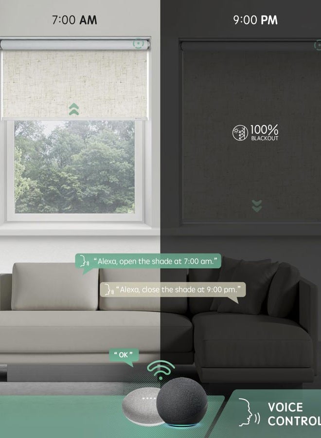 Yoolax Motorized Blinds with Remote, Blackout Smart Blinds for Windows Motorized Roller Shades, Automatic Window Blinds Work with Alexa Electric Blinds (Linen Beige, 22" W x 72" H) - Image 3